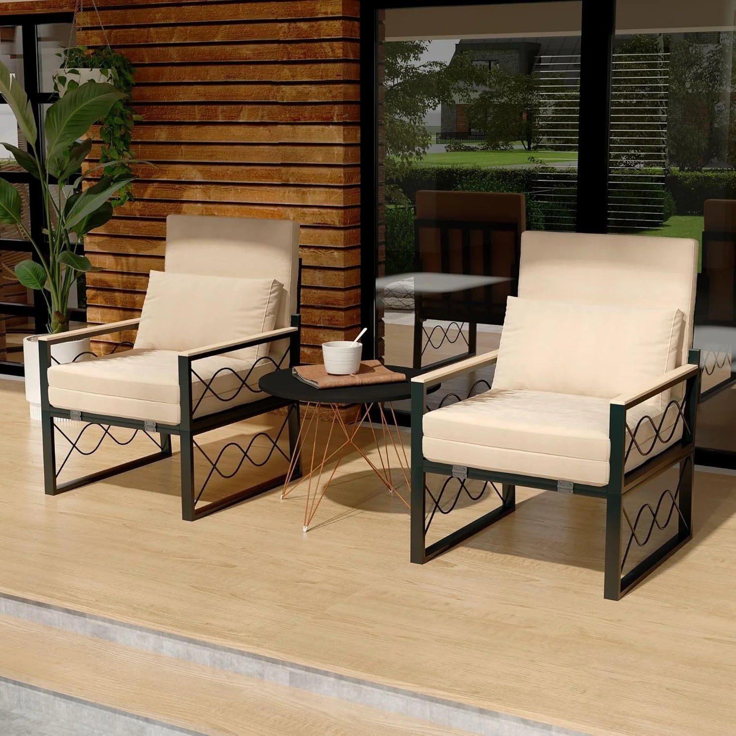 AECOJOY Outdoor Metal Chaise Lounge Chair, Convertible Patio Armchair with Cushions, Adjustable 5-Position Recliner