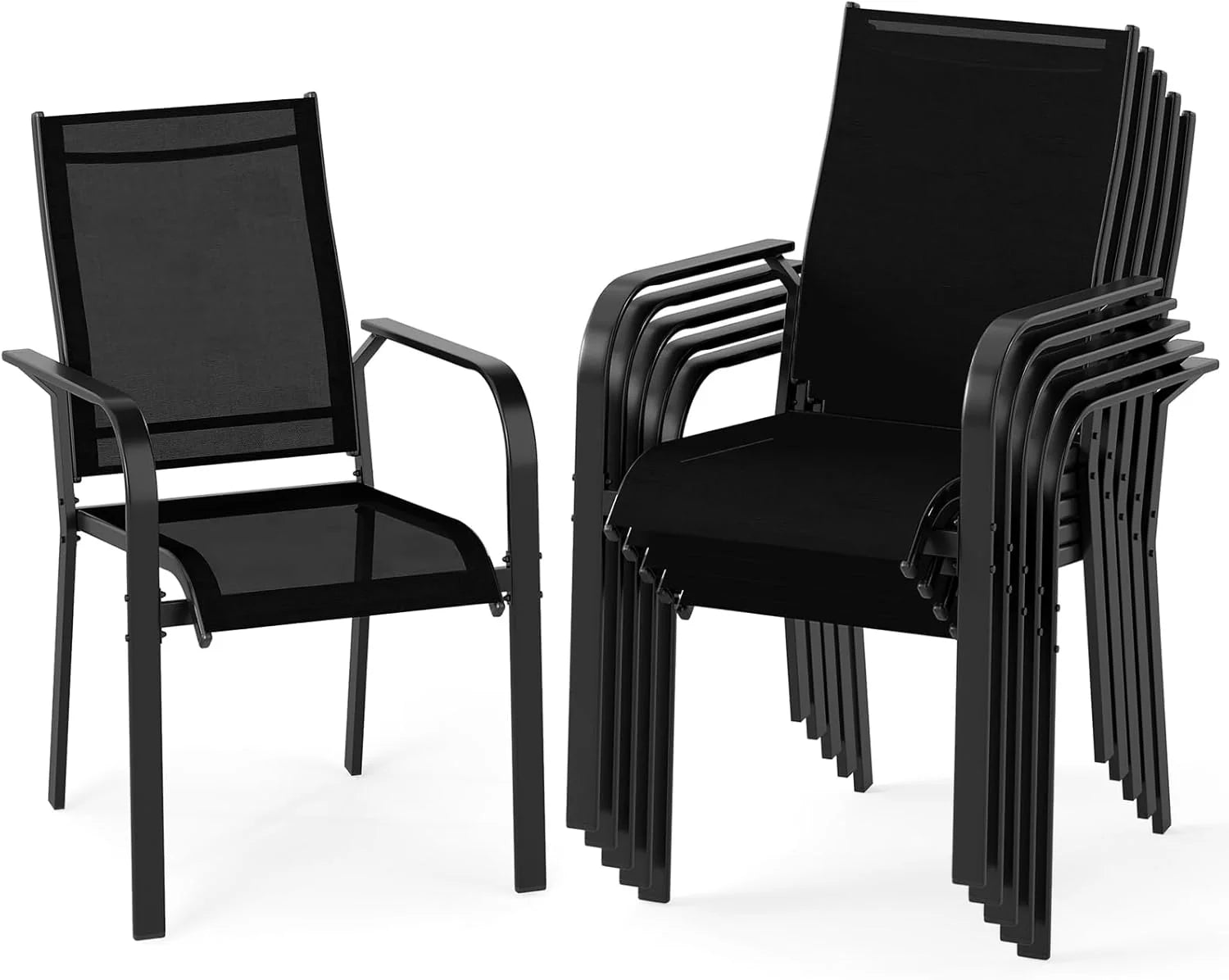 Tangkula Patio Dining Chairs | Stackable Outdoor Armchairs with Metal Frame