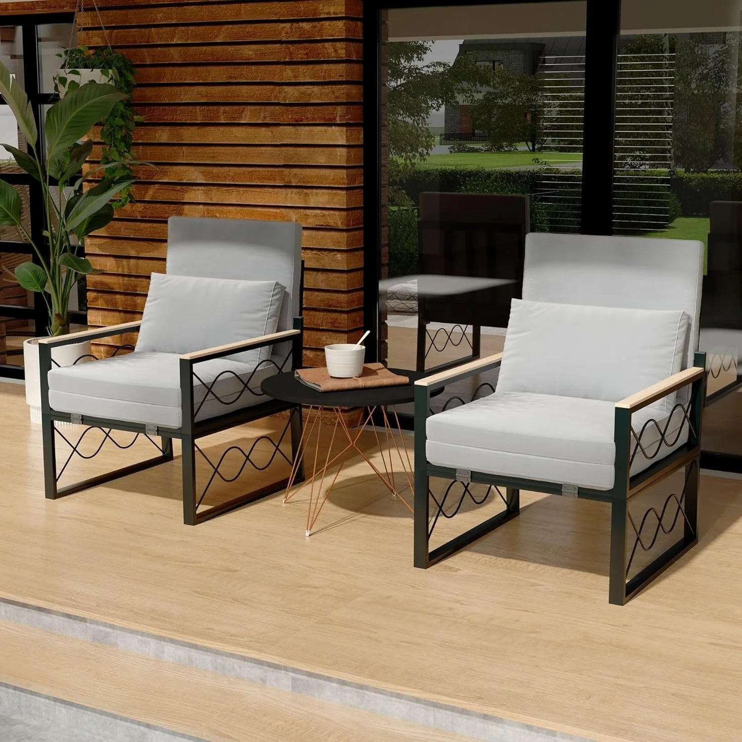 AECOJOY Outdoor Metal Chaise Lounge Chair, Convertible Patio Armchair with Cushions, Adjustable 5-Position Recliner