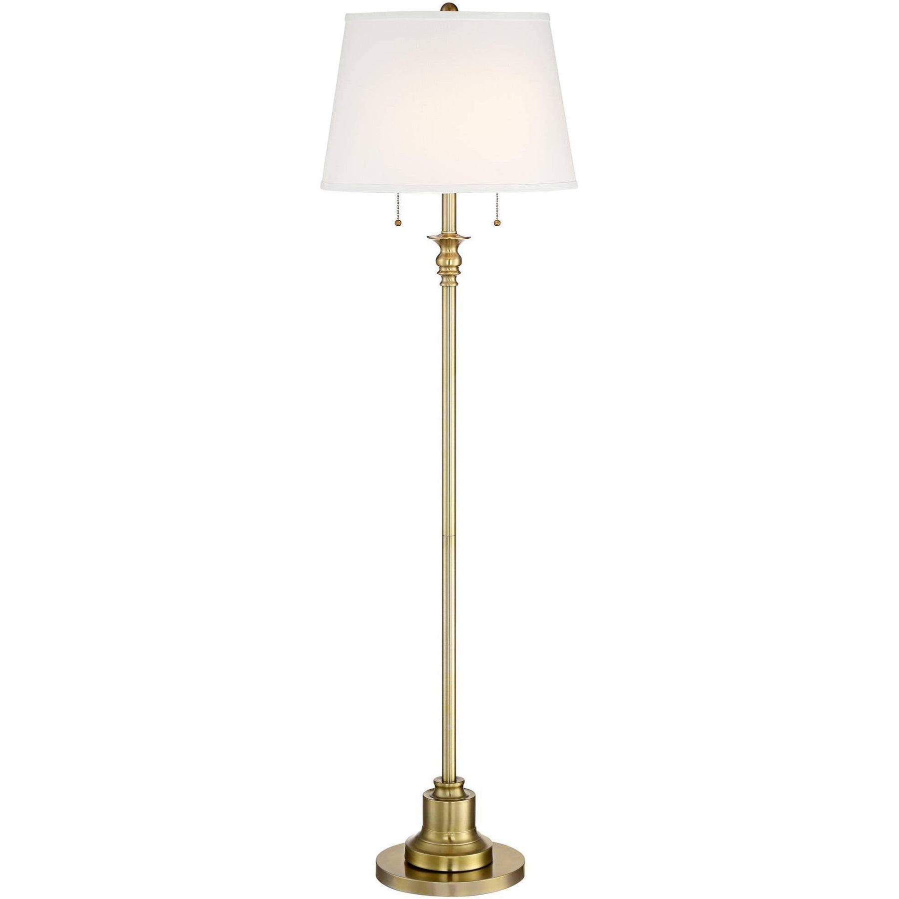 360 Lighting Traditional Floor Lamp Brushed Antique Brass Metal Off White Linen Fabric Drum Shade for Living Room Reading Bedroom